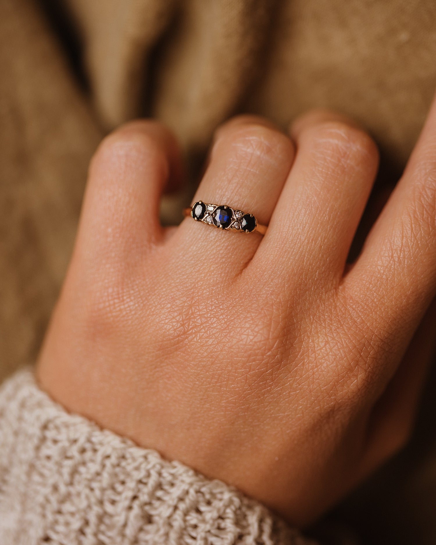 Image of Audrey 1980 9ct Gold Sapphire & Diamond Ring
