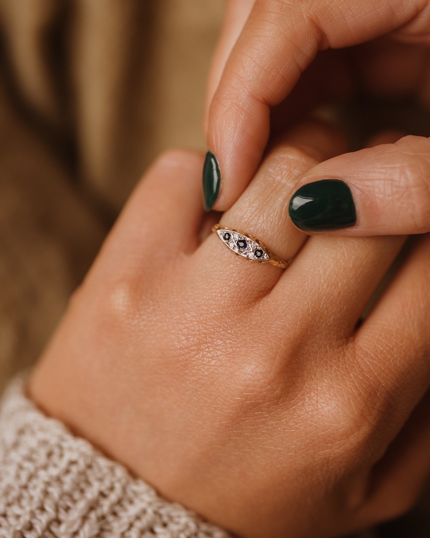 Image of Evie Antique 9ct Gold Sapphire & Diamond Ring