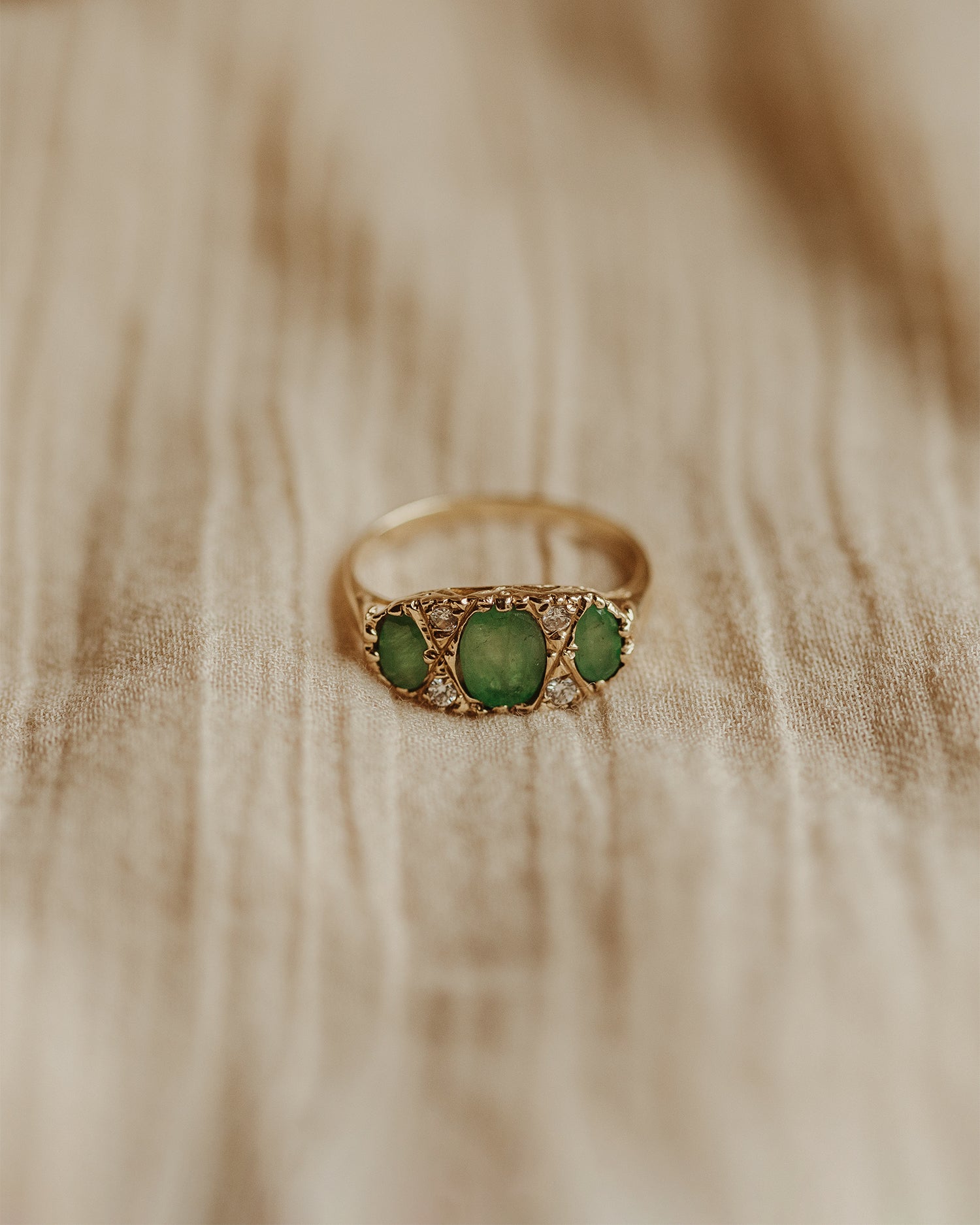 Image of Violet 9ct Gold Emerald & Diamond Ring