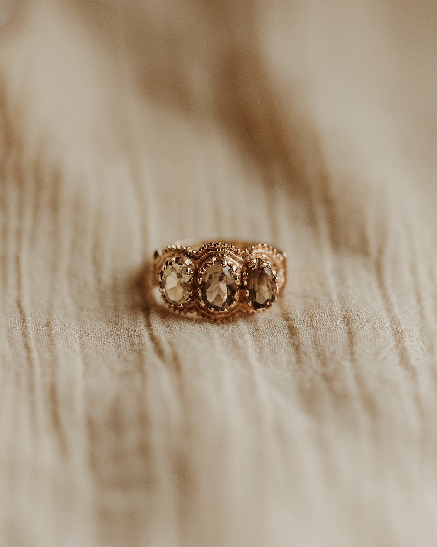 Maude 1975 9ct Gold Citrine Trilogy Ring