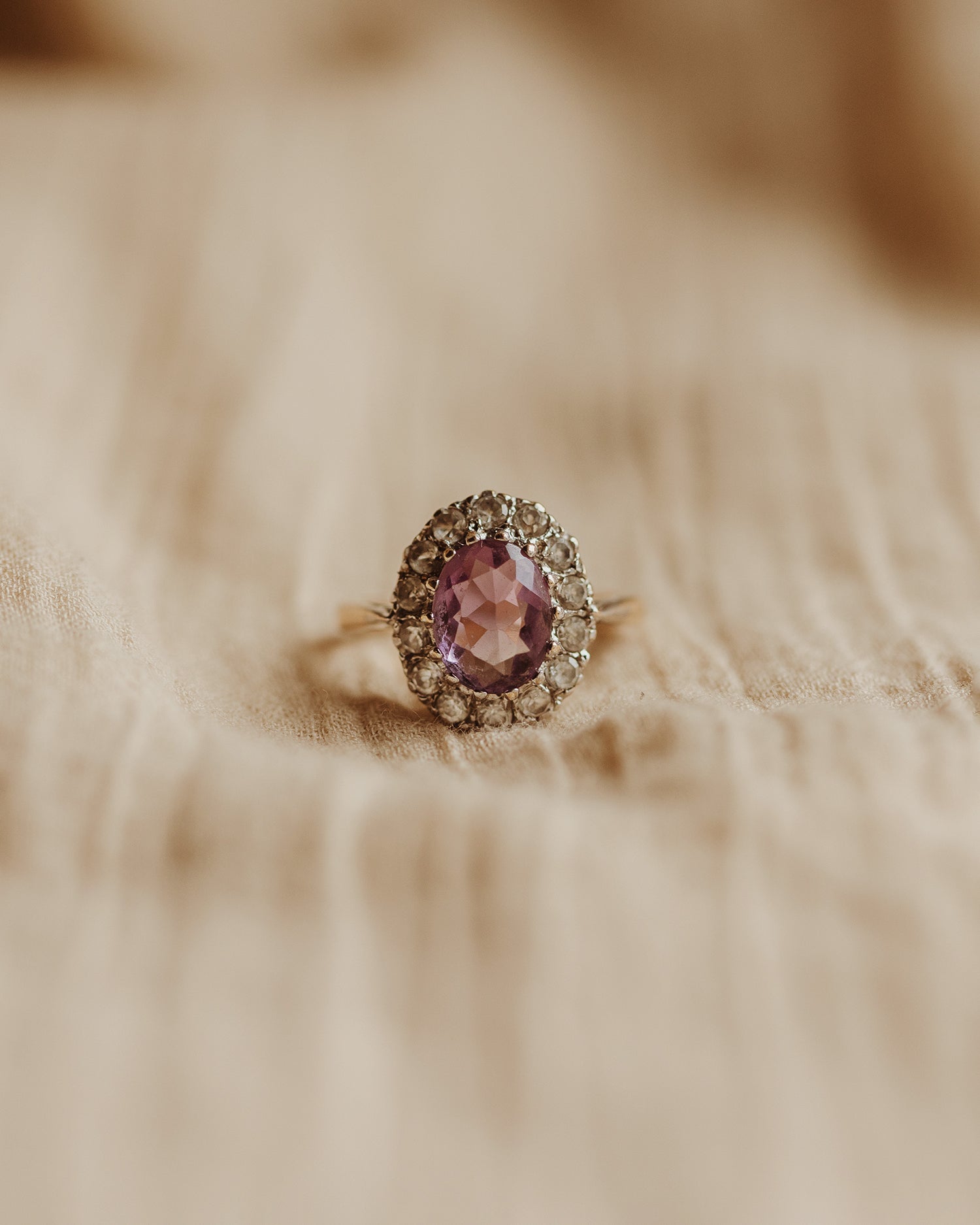 Image of Priscilla 1968 9ct Gold Amethyst Cluster Ring