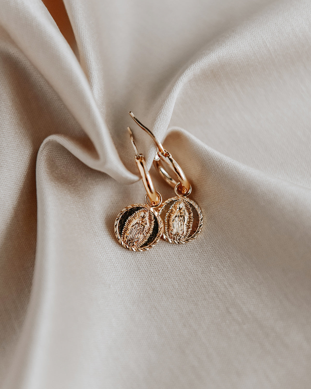 Image of Guadalupe Medal Hoop Earrings