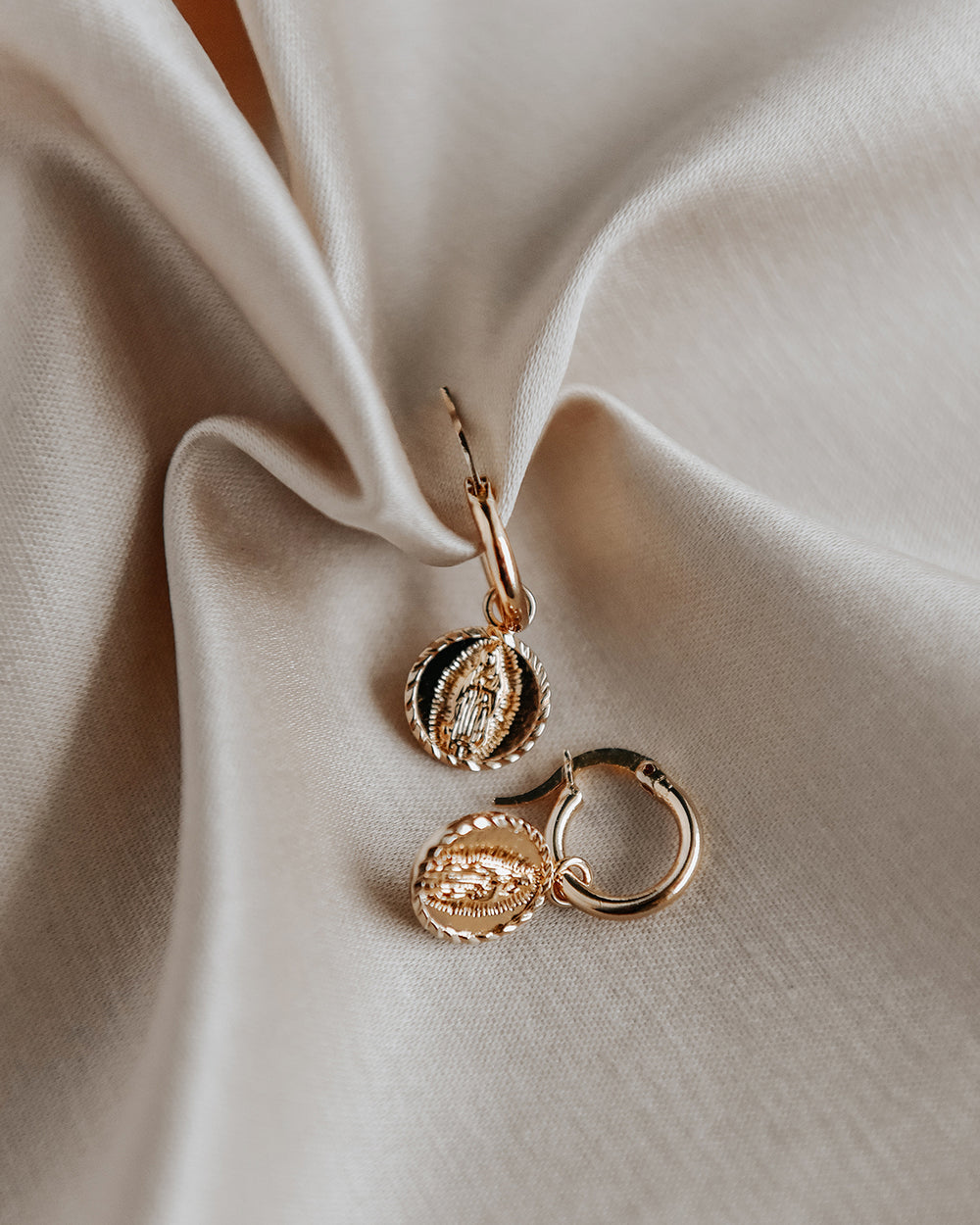 Guadalupe Medal Hoop Earrings