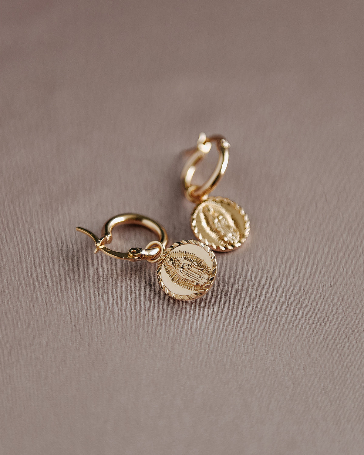 Guadalupe Medal Hoop Earrings
