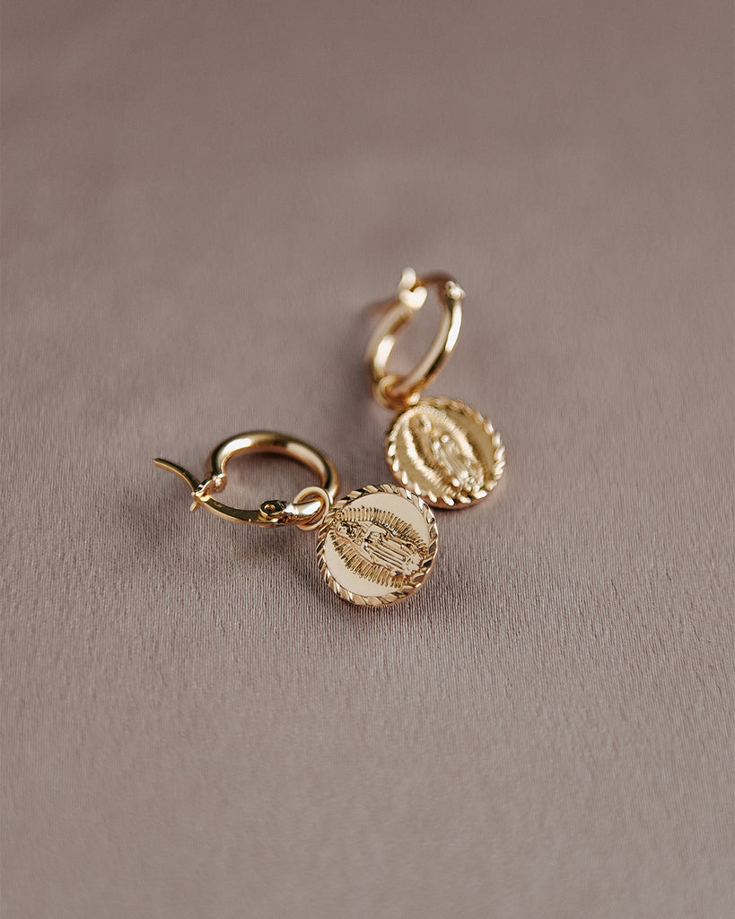 Guadalupe Medal Hoop Earrings