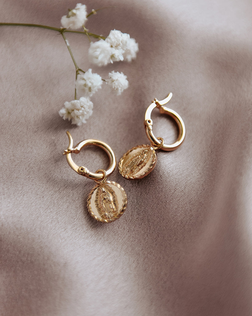 Guadalupe Medal Hoop Earrings