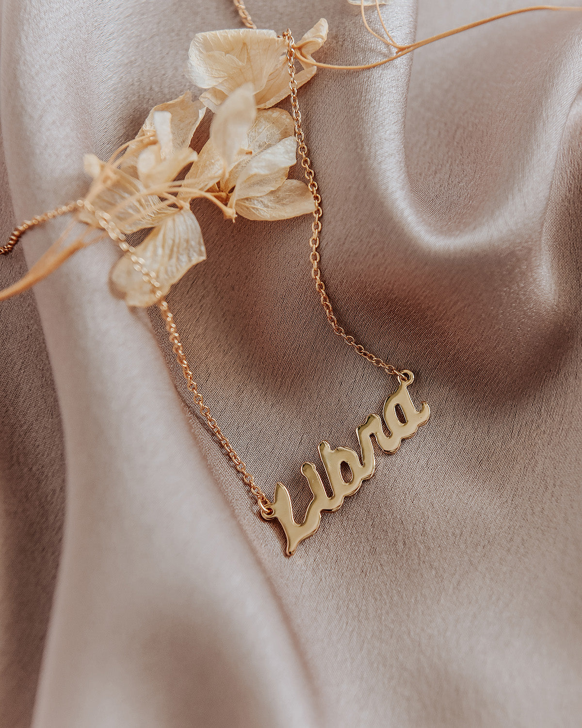 Libra Script Necklace Gold Zodiac Nameplate Rock N Rose Rock