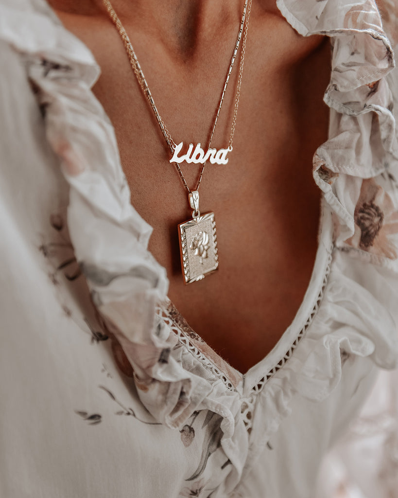 Zodiac on sale nameplate necklace
