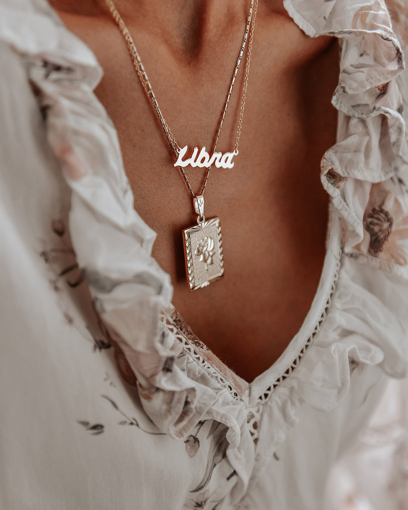 Libra Zodiac Nameplate Necklace