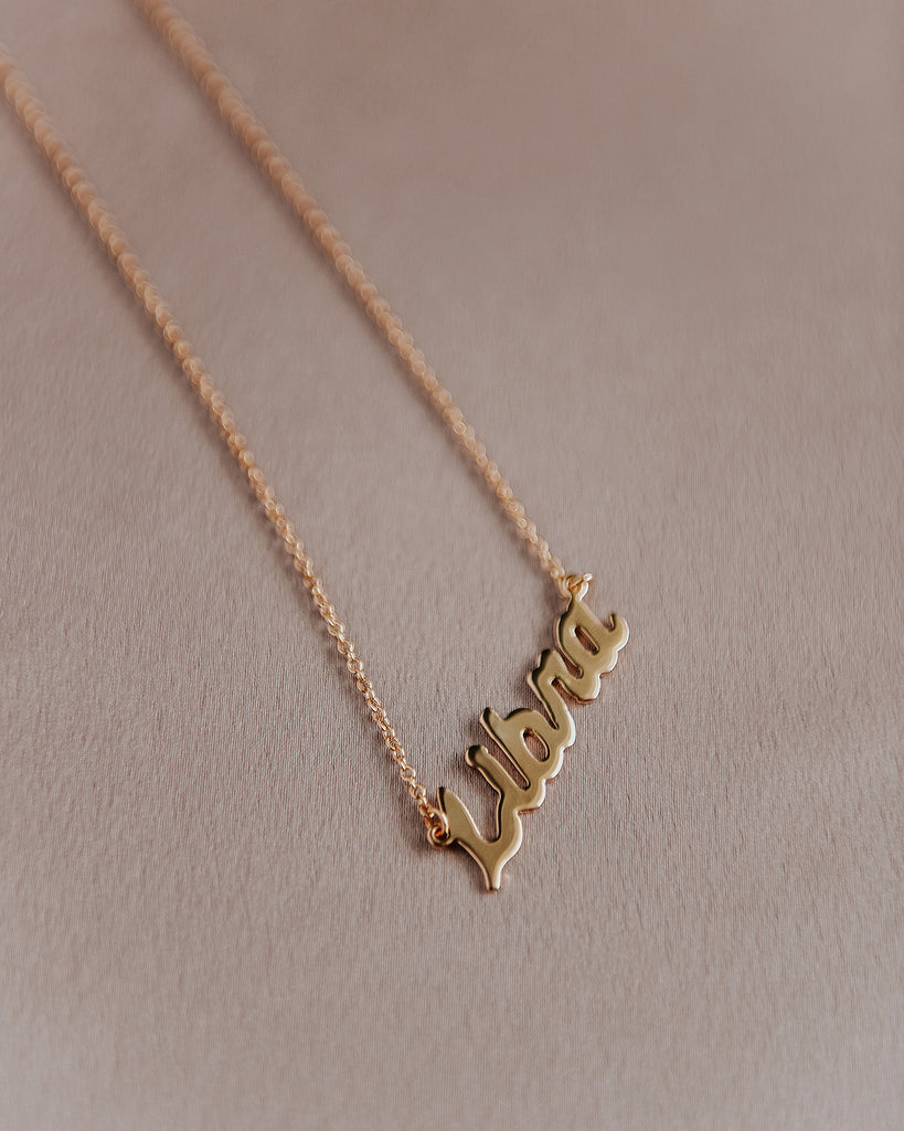 Libra Zodiac Nameplate Necklace