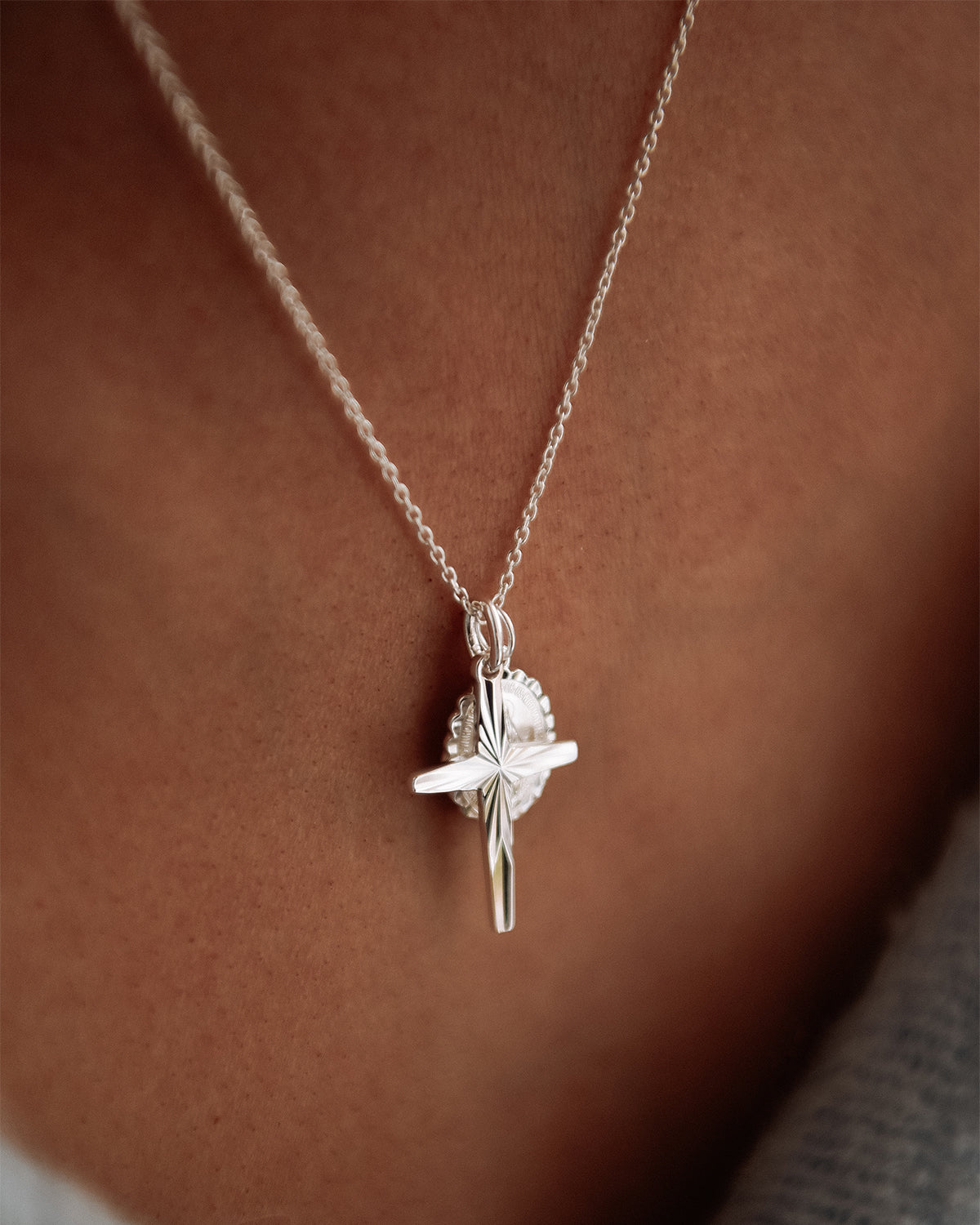 Magdalene Medal & Cross Double Pendant Necklace - Sterling Silver