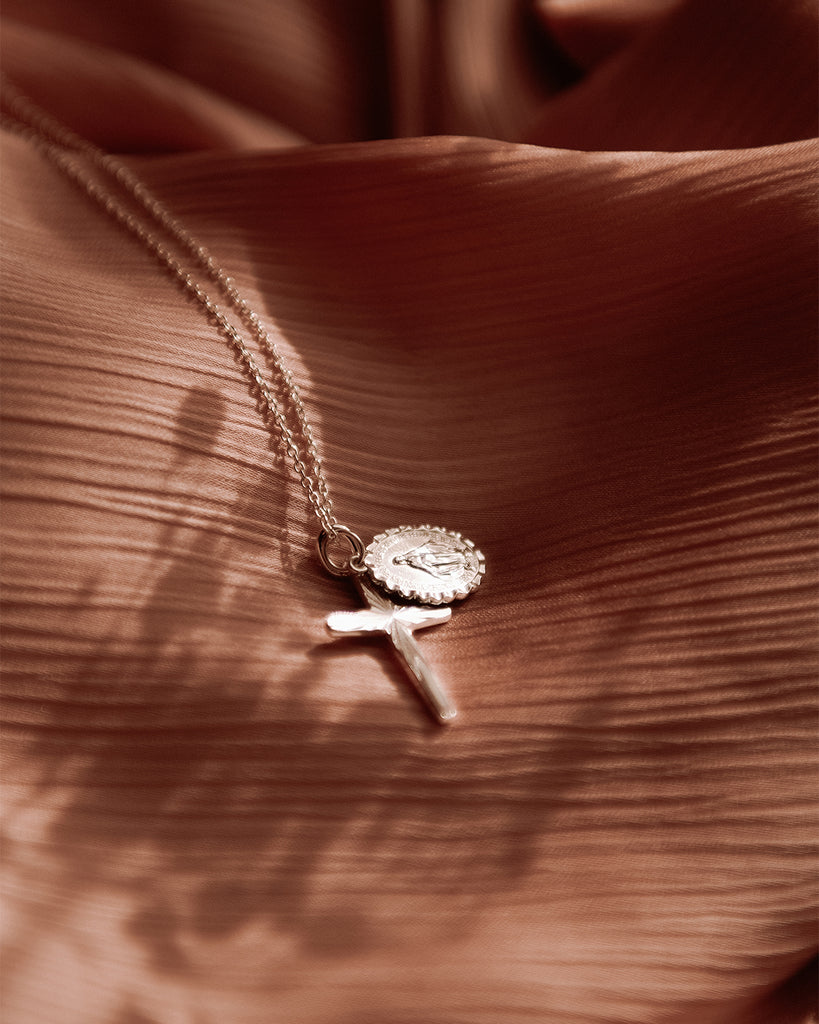 Magdalene Medal & Cross Double Pendant Necklace - Sterling Silver