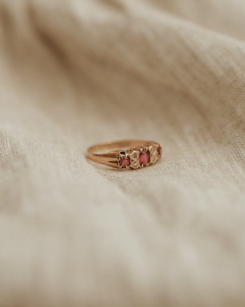Sylvia 1890 9ct Gold Ruby Diamond Ring Rock n Rose