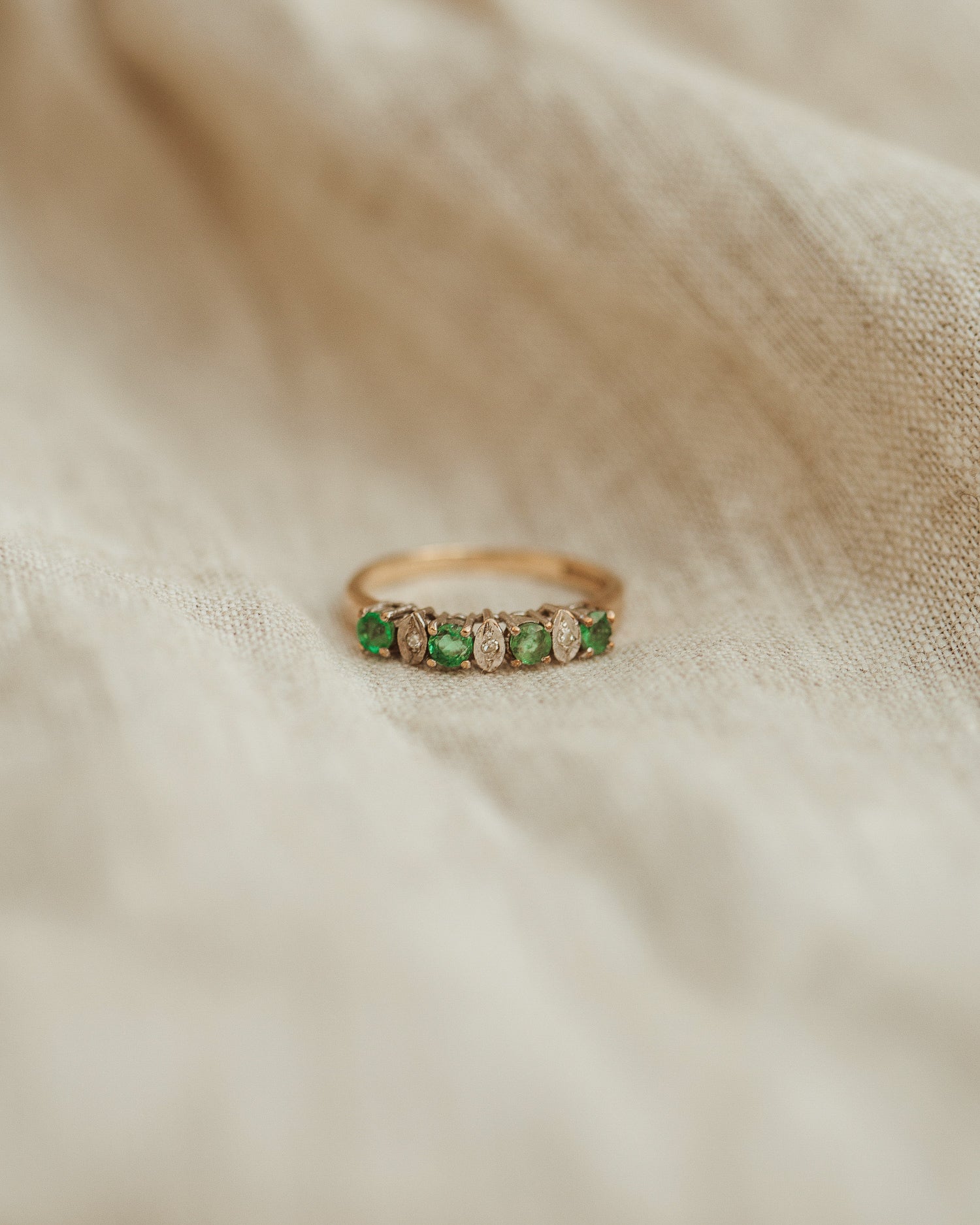 Image of Jeannie 9ct Gold Emerald & Diamond Ring
