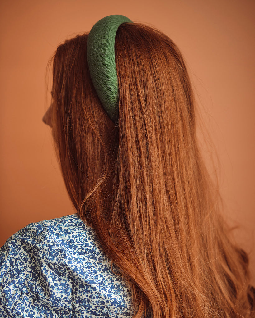 Vera Forest Green Linen Padded Headband
