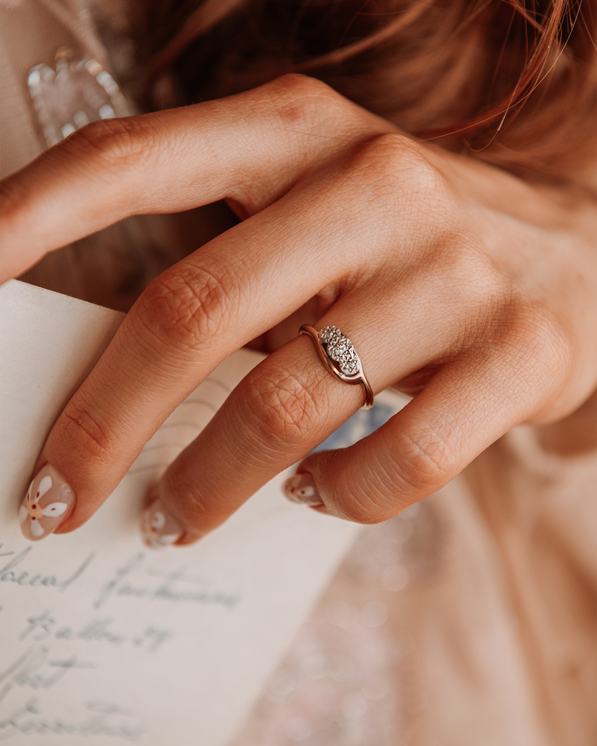 Image of Hazel 9ct Gold Vintage Diamond Trilogy Ring