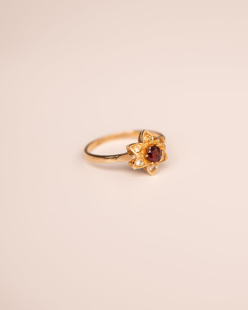 Dahlia 9ct Gold Garnet Flower Ring