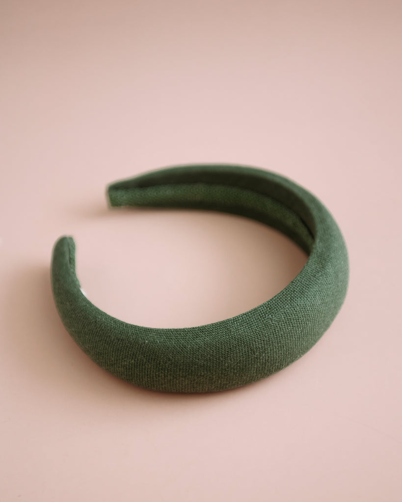 Vera Forest Green Linen Padded Headband
