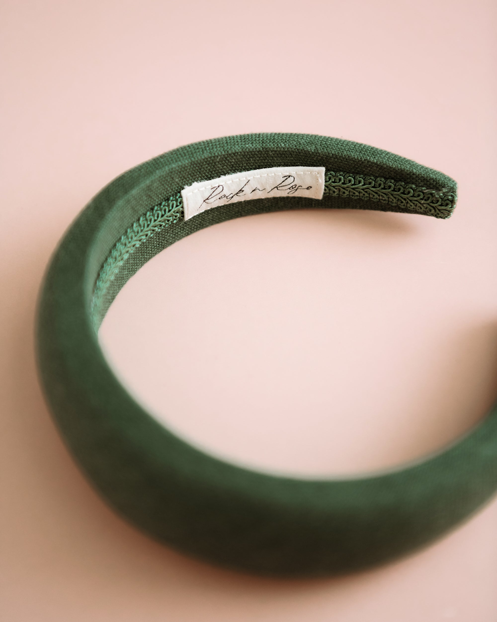 Vera Forest Green Linen Padded Headband
