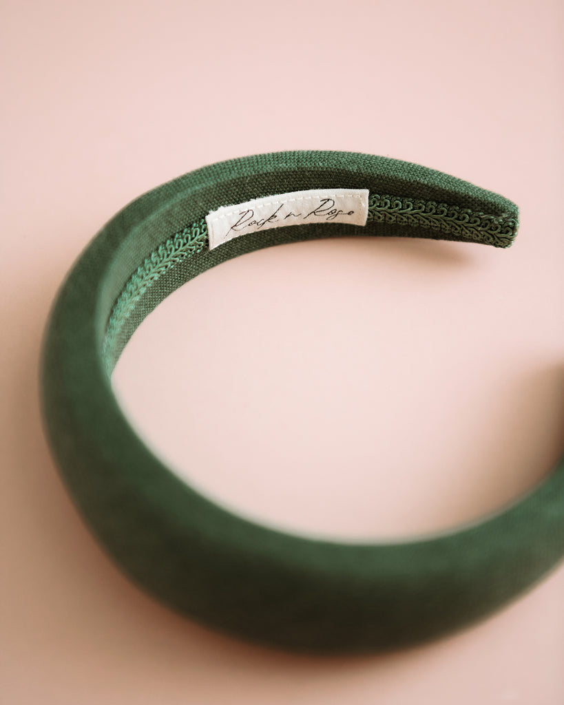 Vera Forest Green Linen Padded Headband
