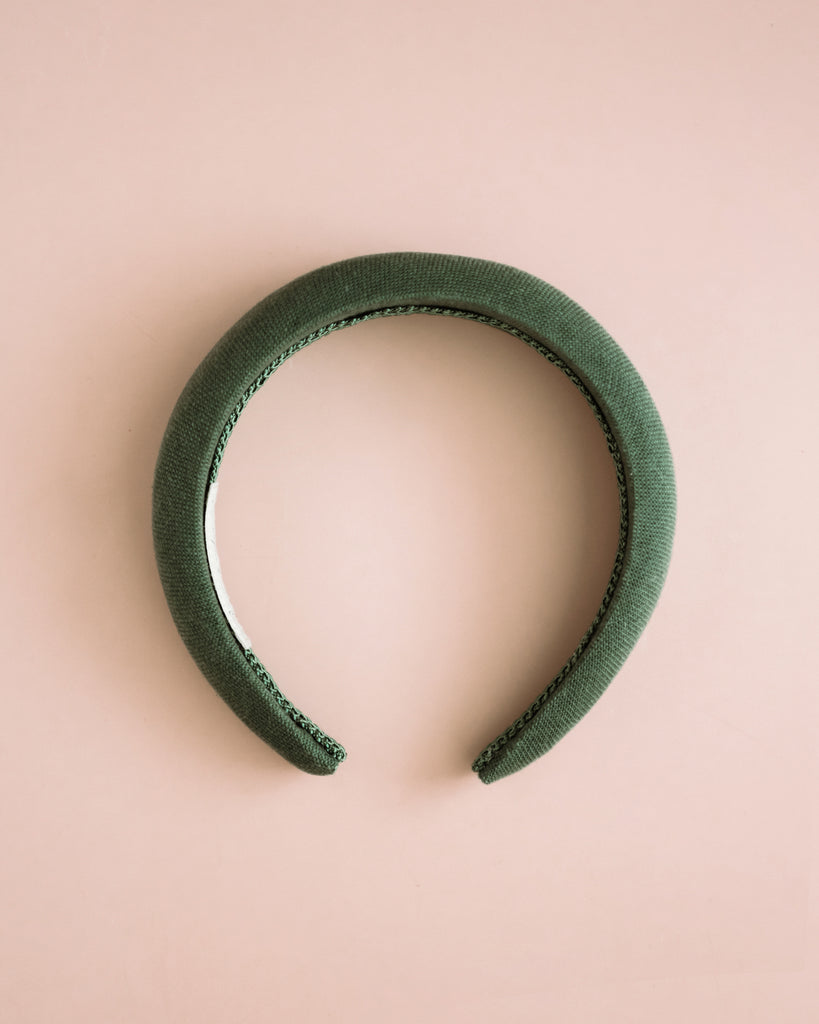 Vera Forest Green Linen Padded Headband