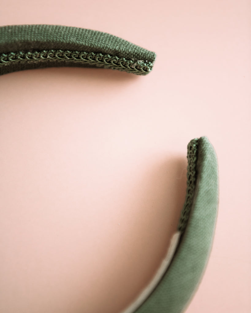 Vera Forest Green Linen Padded Headband