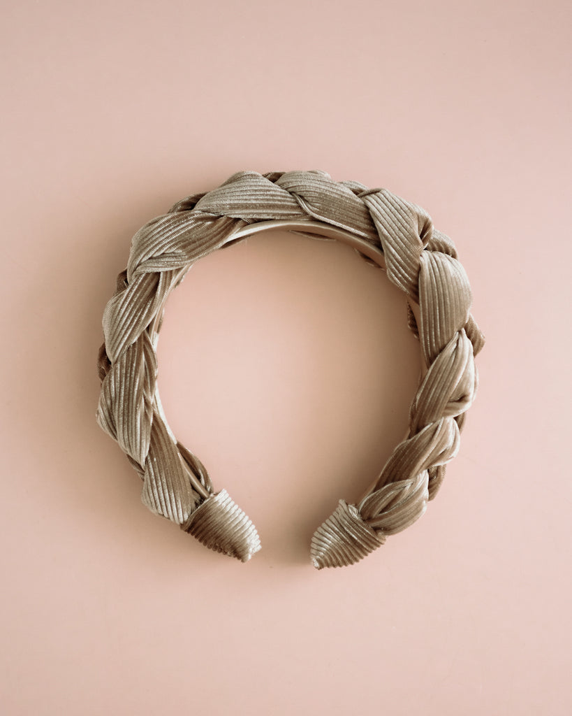 Millicent Champagne Grey Velvet Plaited Headband