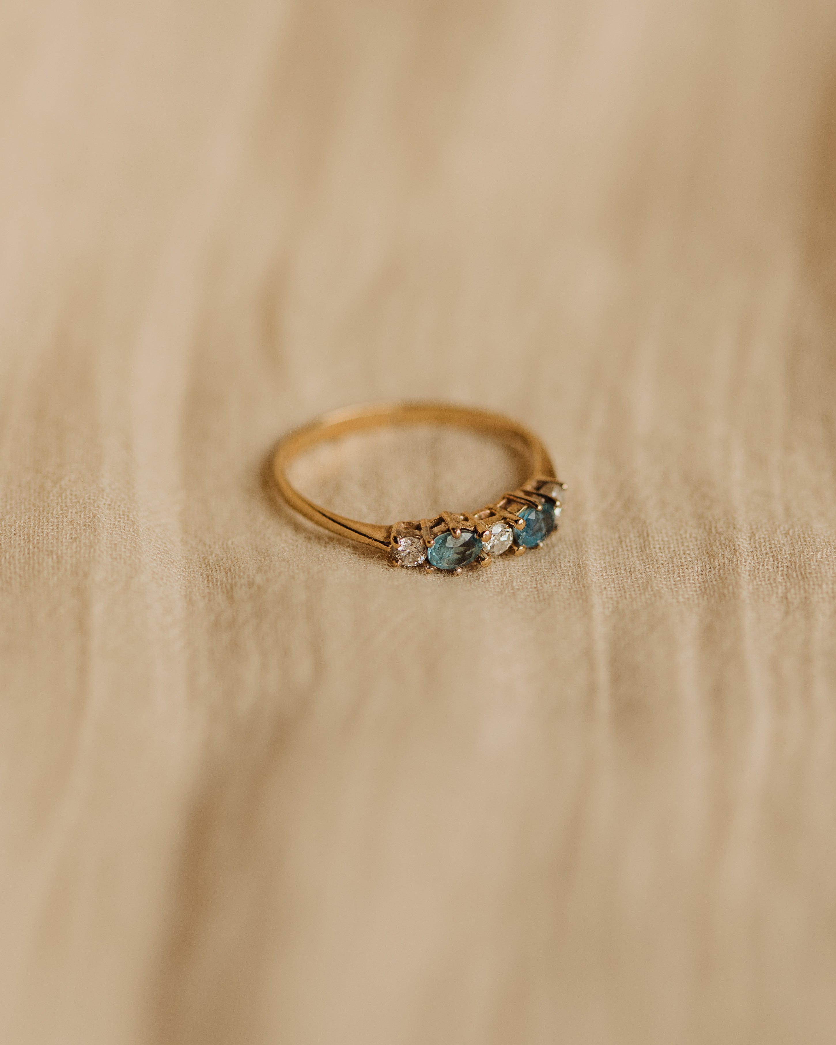 Edith 1989 9ct Gold Blue Topaz & Diamond Ring