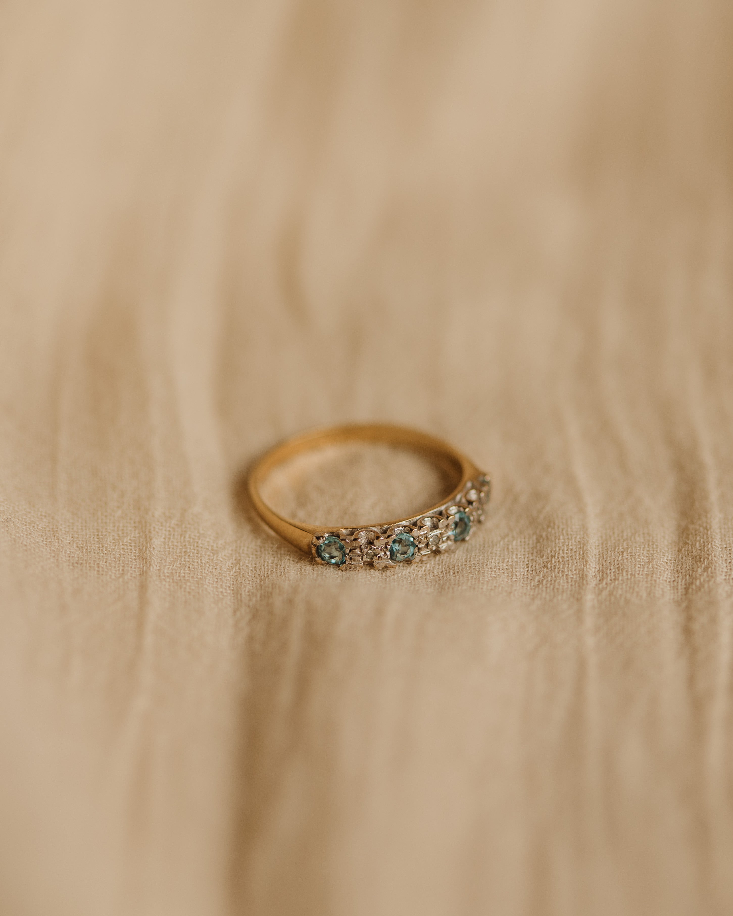 Georgia 1975 9ct Gold Blue Topaz & Diamond Ring