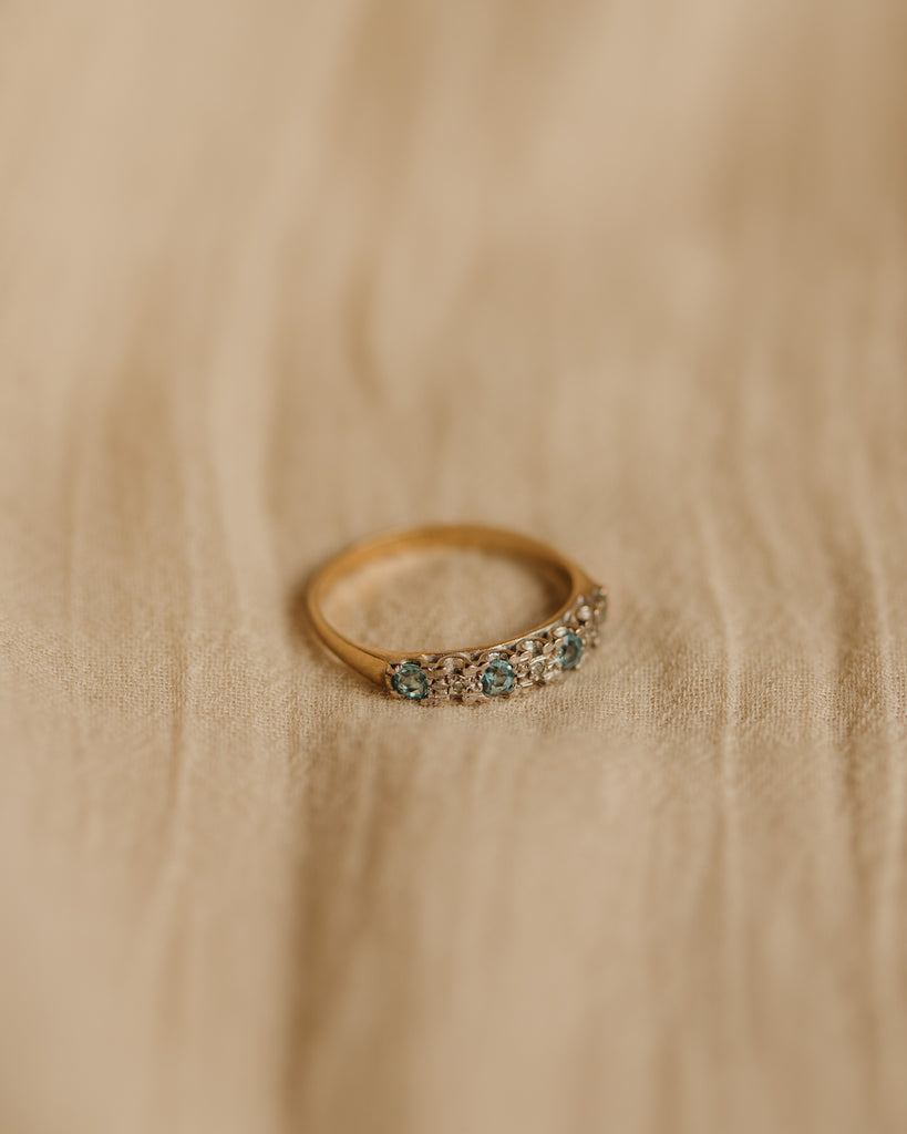 Georgia 1975 9ct Gold Blue Topaz & Diamond Ring