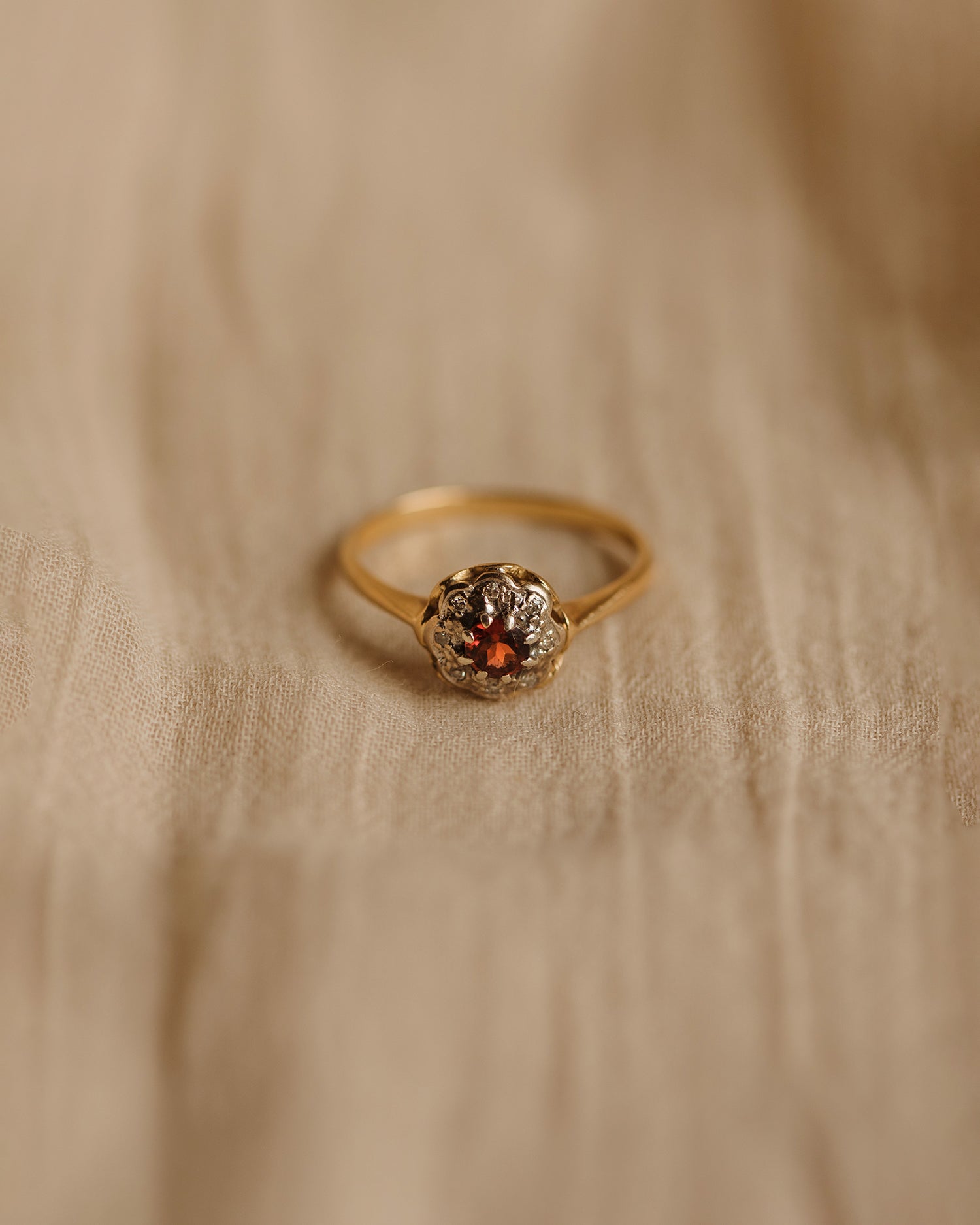 Image of Nancy Vintage 18ct Gold Garnet & Diamond Ring