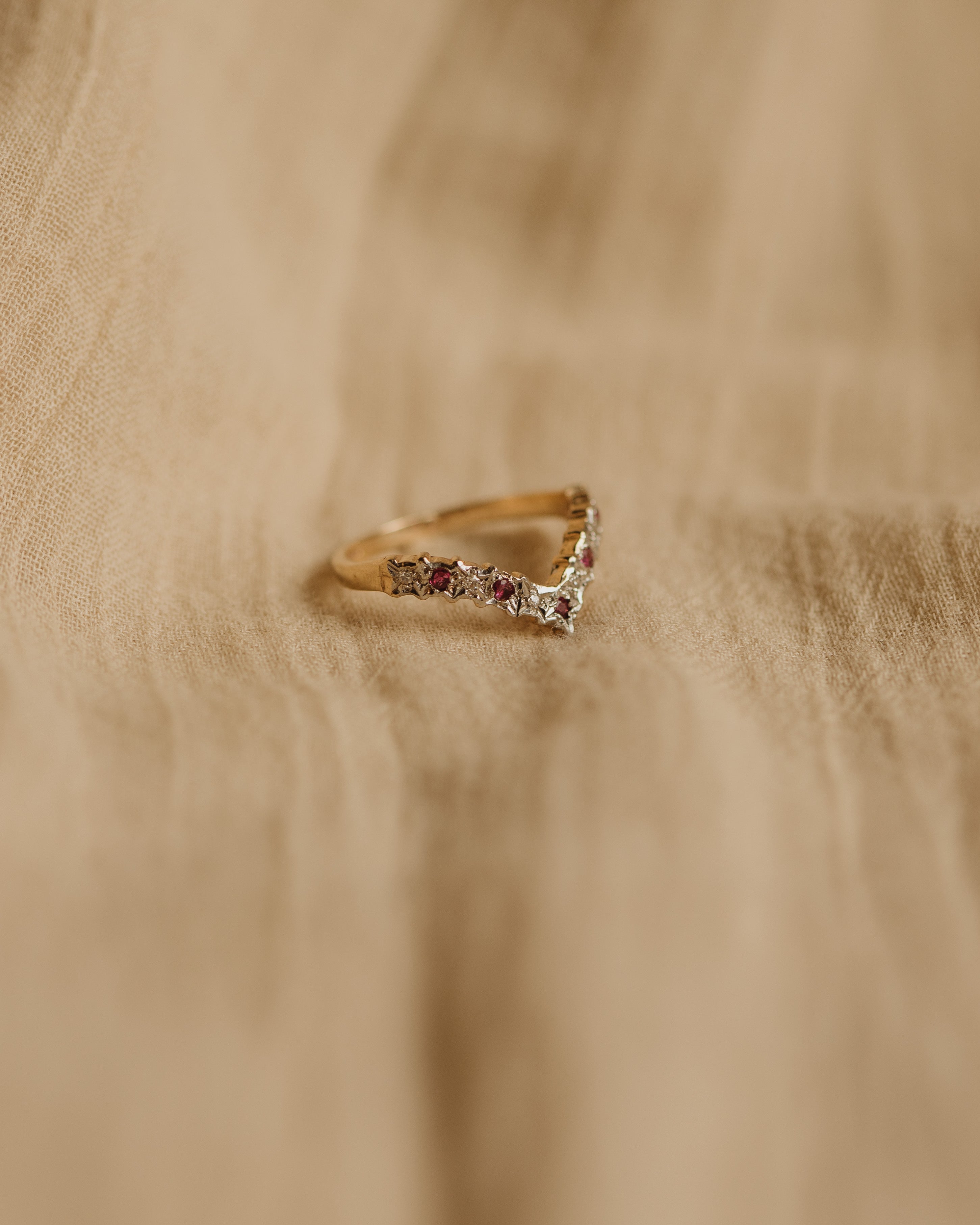 Callie Vintage 9ct Gold Ruby & Diamond Wishbone Ring