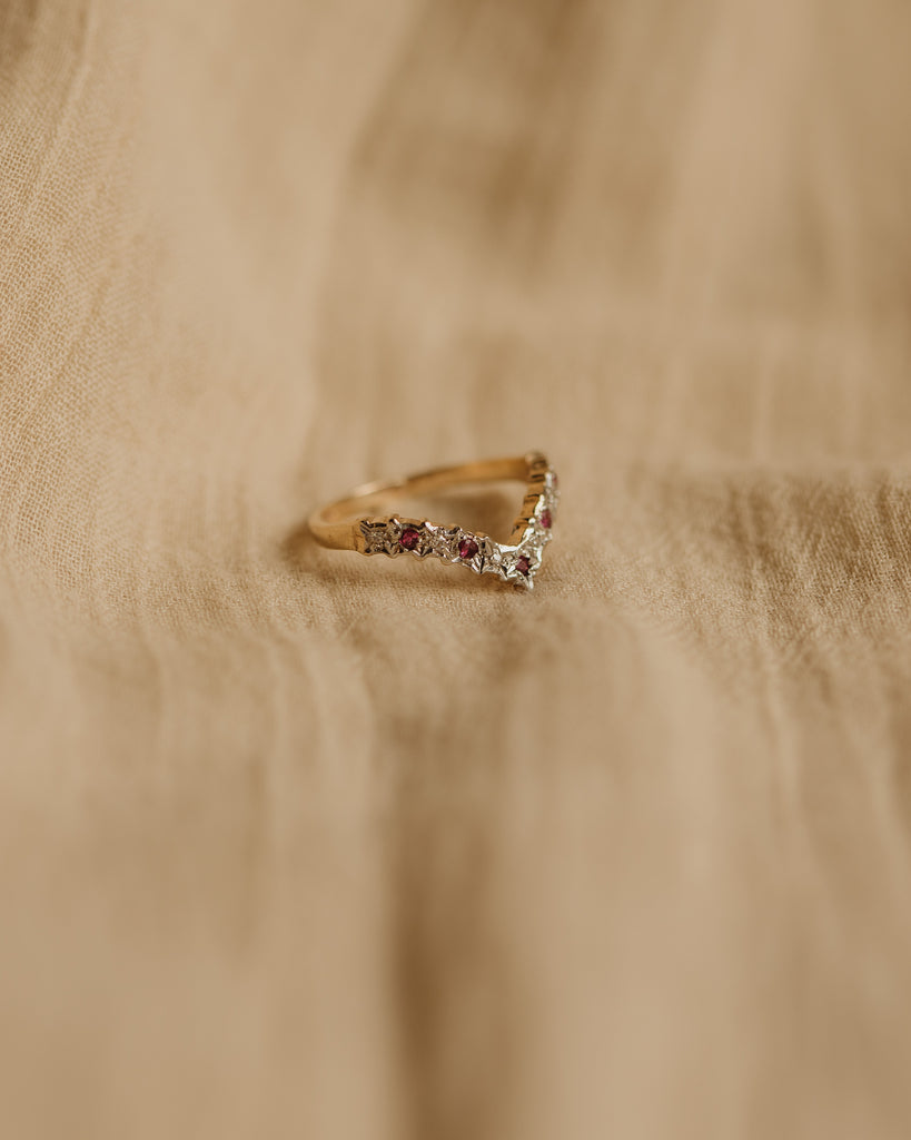 Callie Vintage 9ct Gold Ruby & Diamond Wishbone Ring