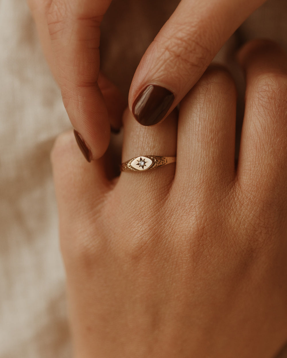 Irina 9ct Gold Starburst Signet Ring