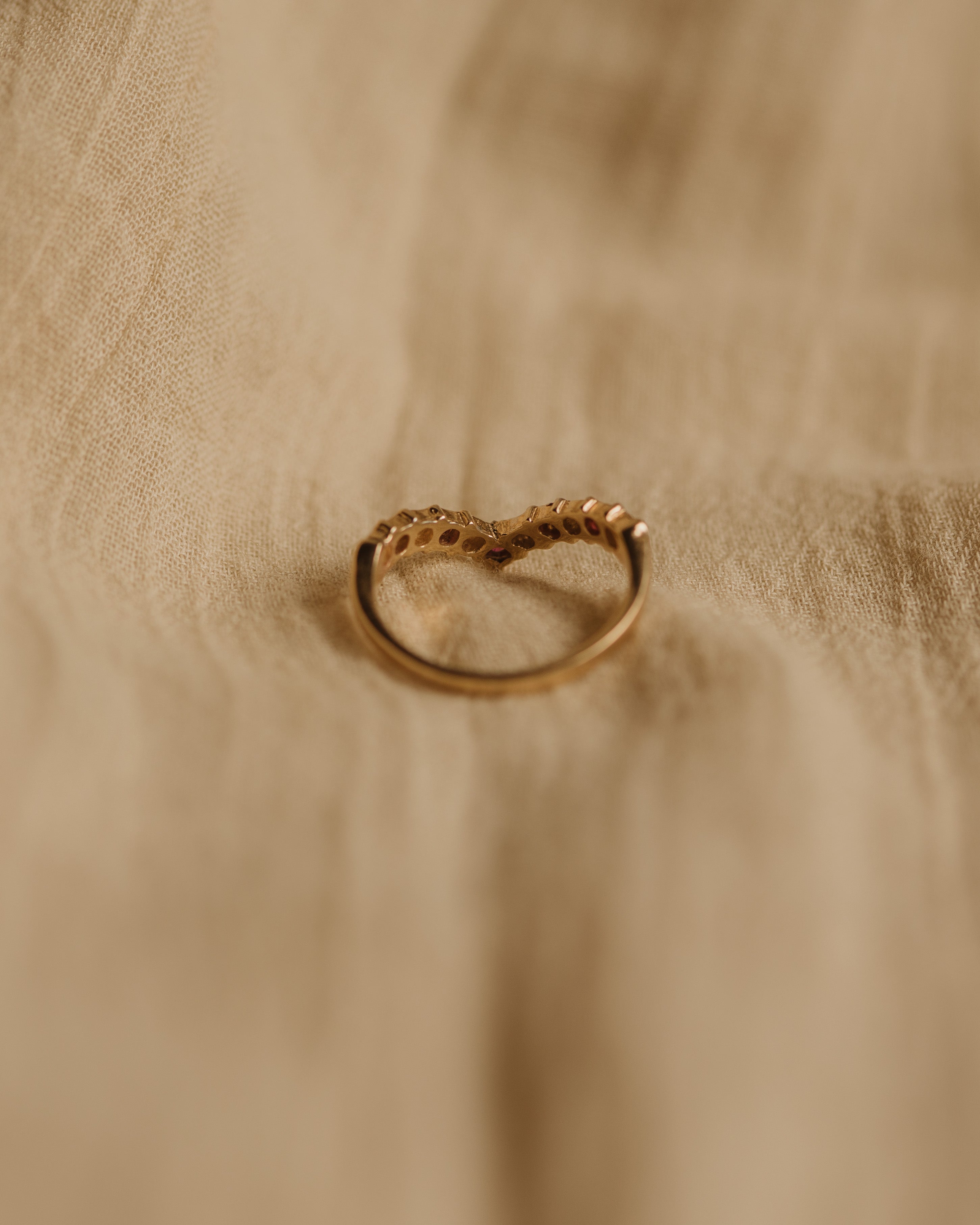 Callie Vintage 9ct Gold Ruby & Diamond Wishbone Ring