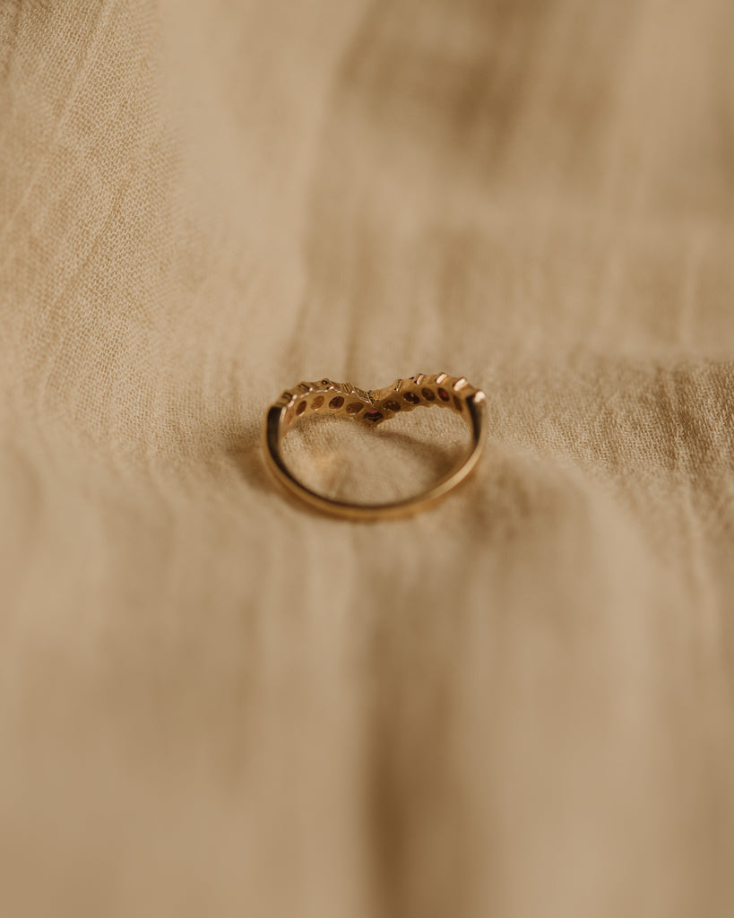 Callie Vintage 9ct Gold Ruby & Diamond Wishbone Ring