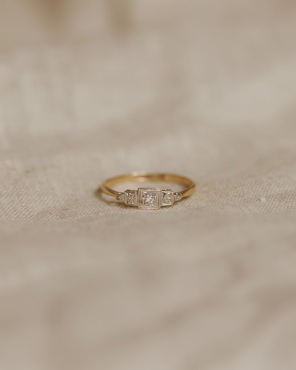 Theodora 18ct Gold Art Deco Three Diamond Ring