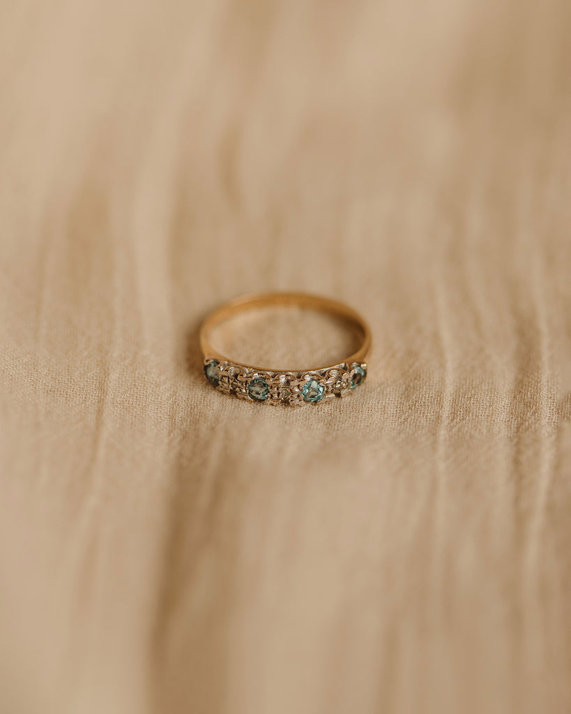 Georgia 1975 9ct Gold Blue Topaz & Diamond Ring