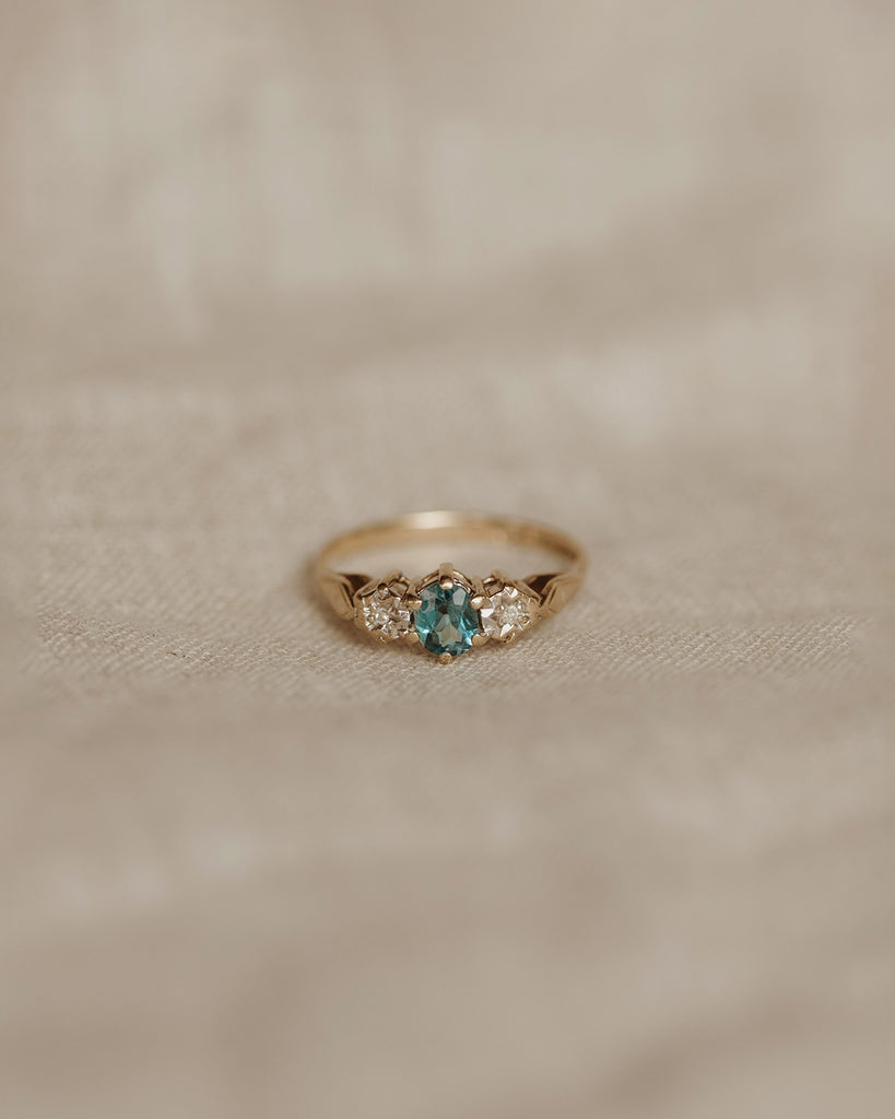 Esther 9ct Gold Blue Topaz & Diamond Ring