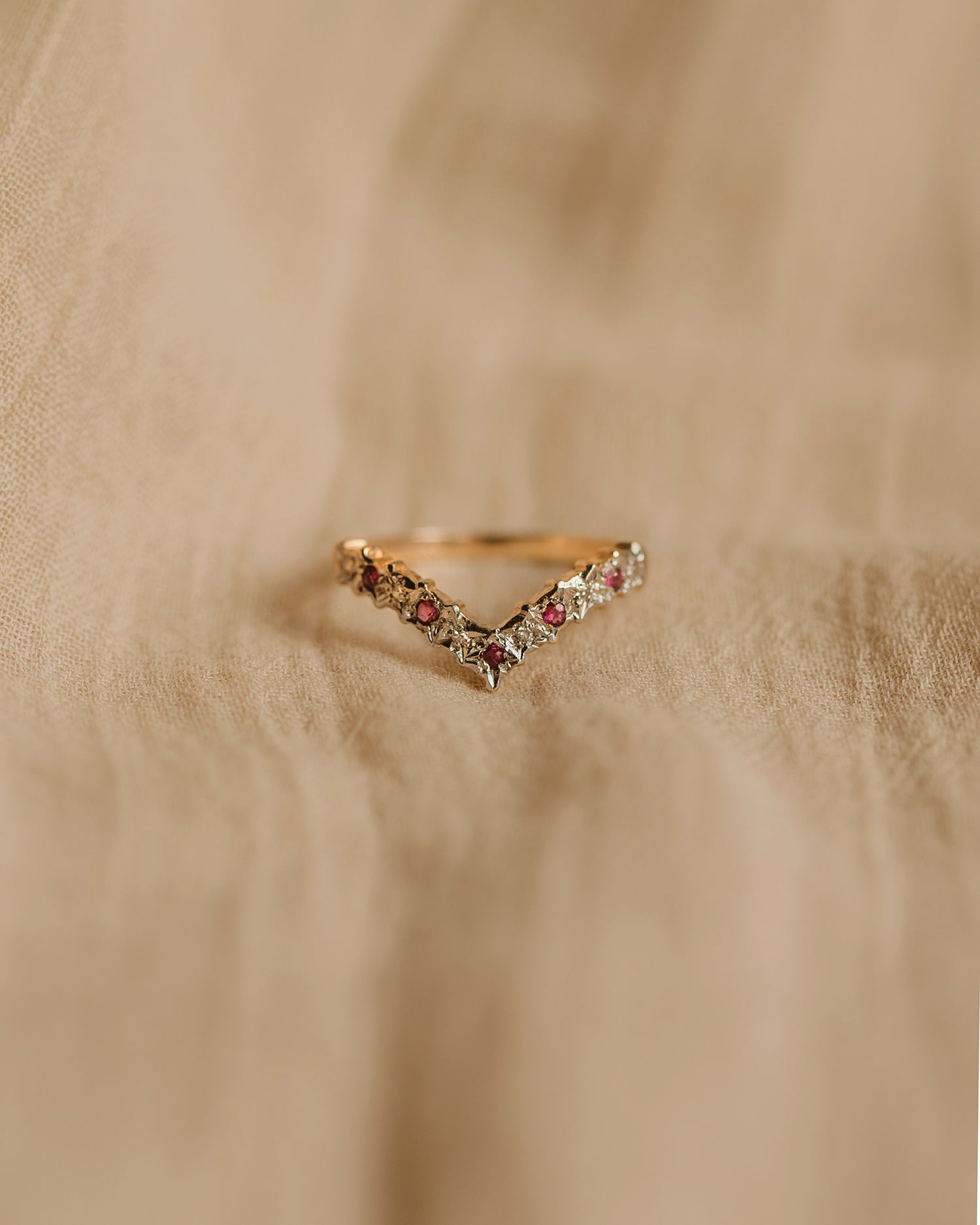 Image of Callie Vintage 9ct Gold Ruby & Diamond Wishbone Ring