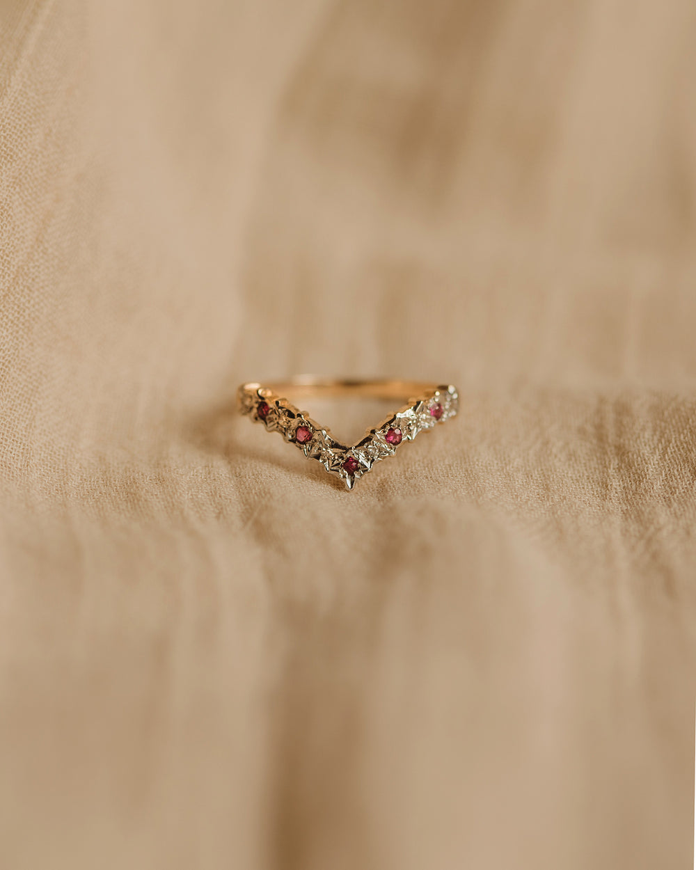 Callie Vintage 9ct Gold Ruby & Diamond Wishbone Ring