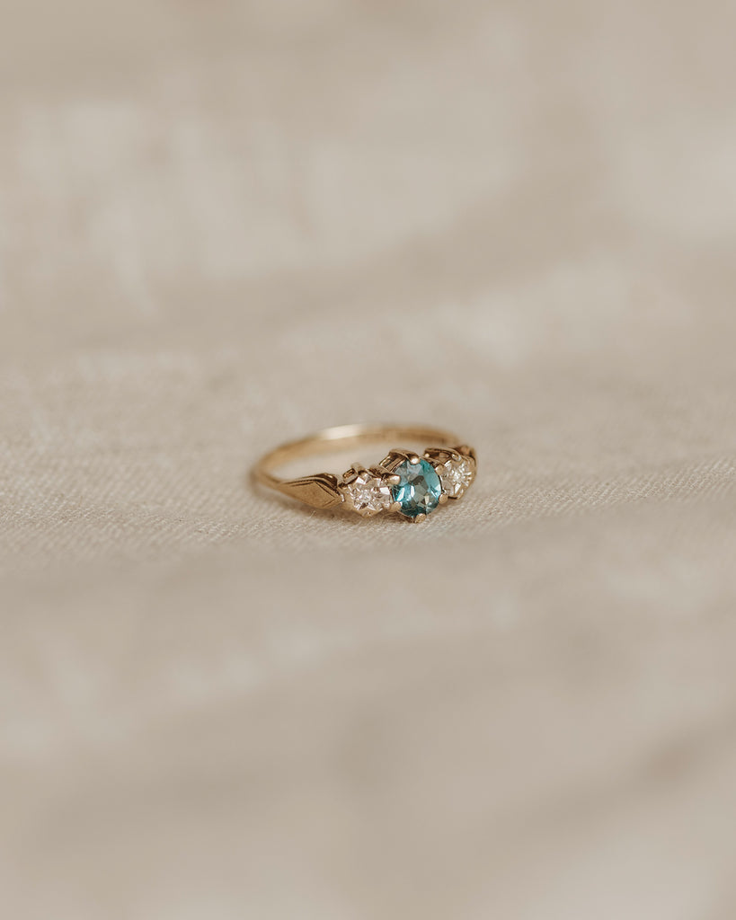 Esther 9ct Gold Blue Topaz & Diamond Ring