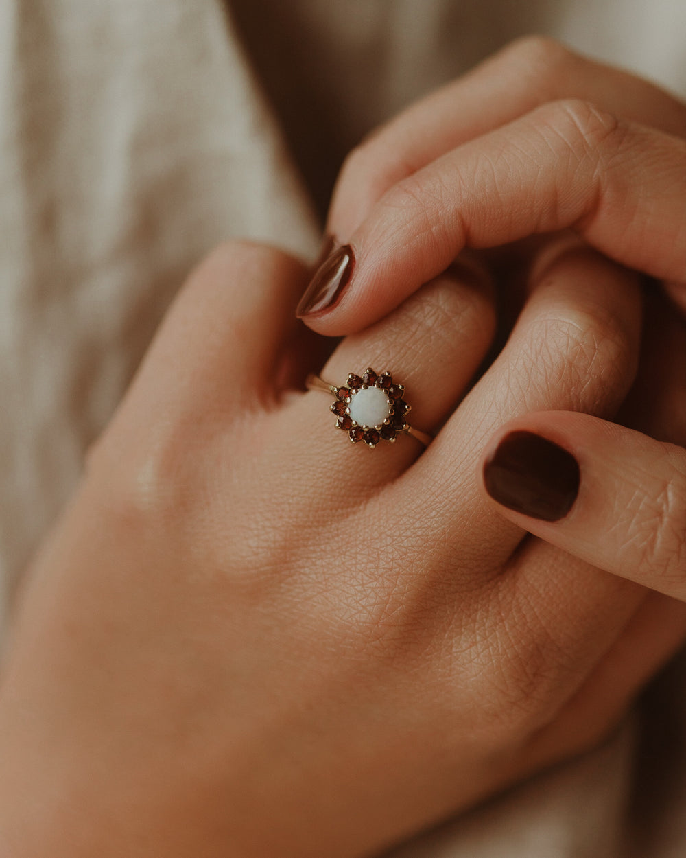 Winifred 9ct Gold Garnet & Opal Ring