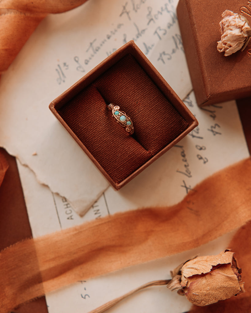 Persephone 9ct Gold Opal Scroll Ring