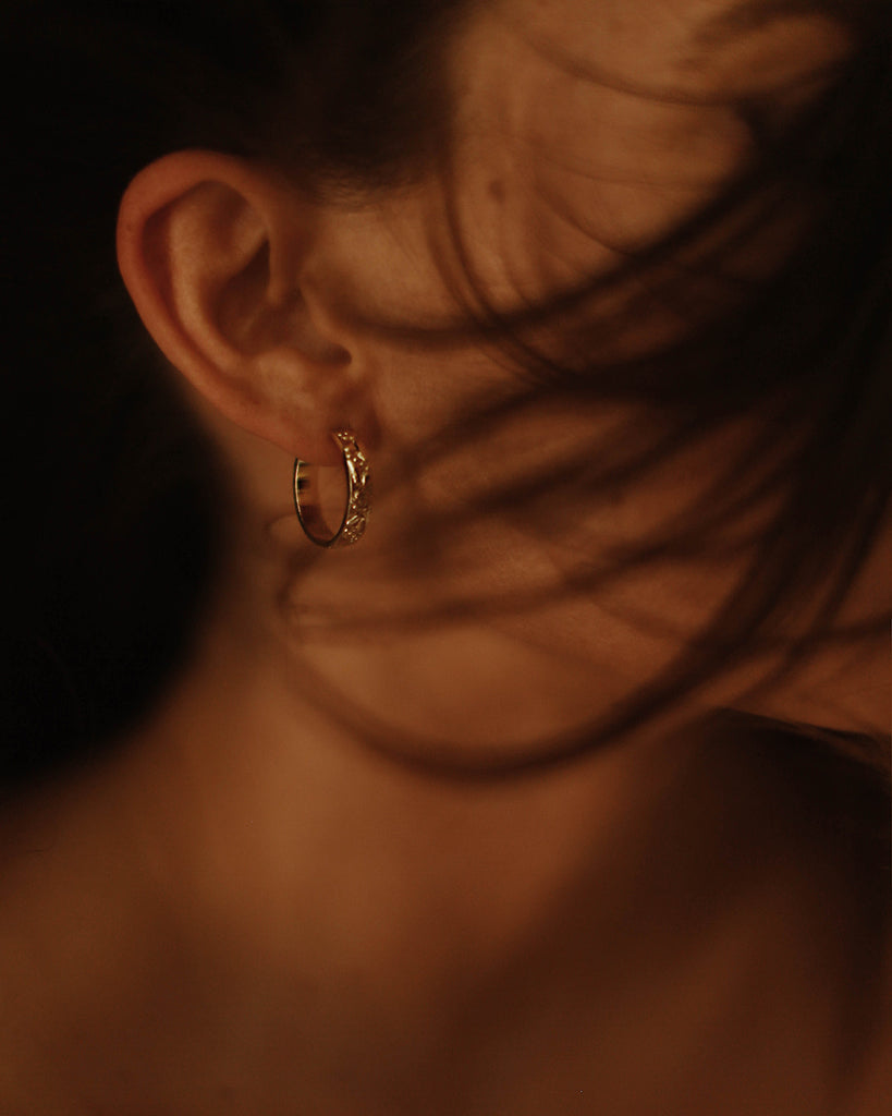 Holliday Gold Vermeil Floral Etched Hoops
